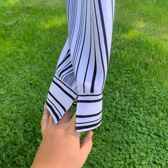 Worthington black and white striped lightweight 3/4 sleeve button up shirt - Picture 7 of 10